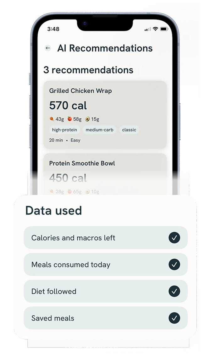 AI Suggests Meals for Your Goals - App Screenshot